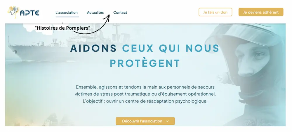 Association APTE, visuel nouvel onglet pour le site internet "Histoires de pompiers"