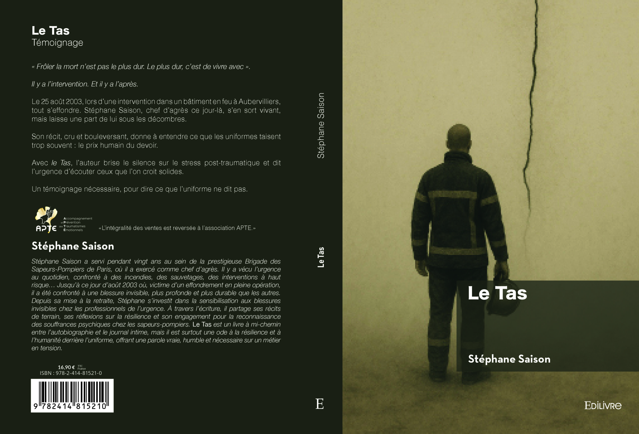 Association APTE, couverture du livre le Tas de Stéphane Saison dont les ventes sont intégralement reversées à l'association APTE